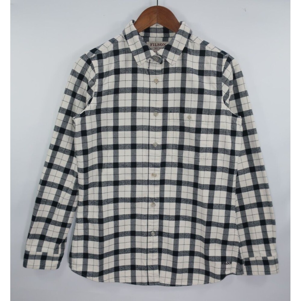 Filson Women's Alaskan Guide Flannel Shirt Black Cream Medium Hiking Outdoors M